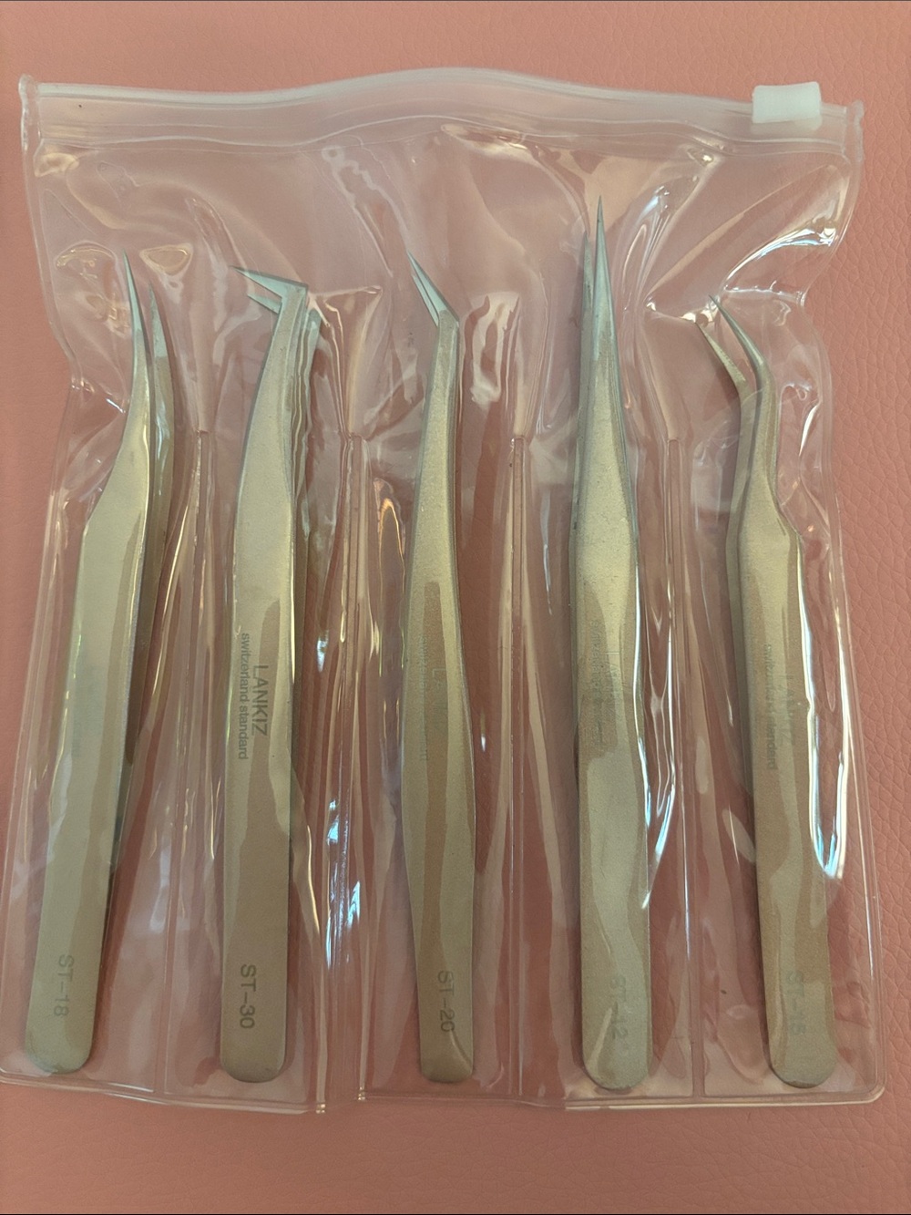 Set of 5 Stainless Steel Precision Tweezers - Rose Gold Finish